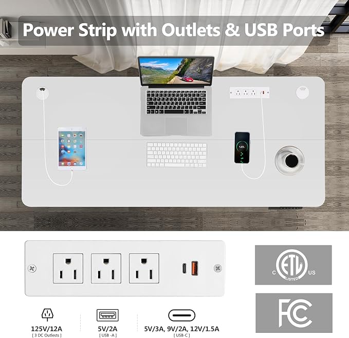 farexon 55 x 24 inch Standing Desk Electric Adjustable Height with Charging Station, USB Outlets, Wheels, Stand up Desk with Ergonomic Workstation, 4 Preset Heights Easy to Set(White)