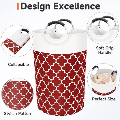 Large Laundry Basket Laundry Hamper Bag Washing Bin Clothes Bag Collapsible Tall with Handles Waterproof Travel Bathroom College Essentials Storage for College Dorm, Family, 115L (Red)