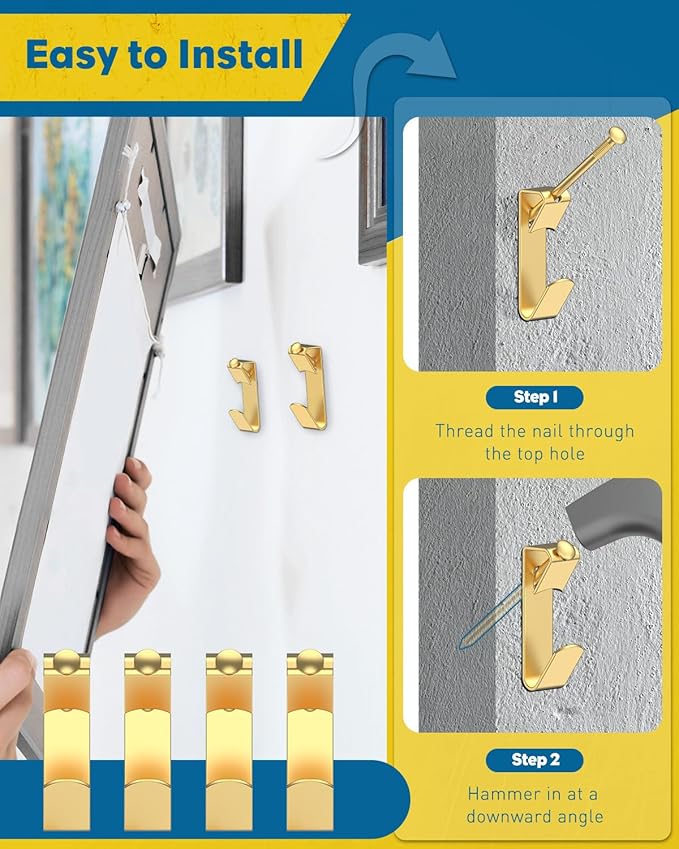 Uniclife 20 Pcs 100 lb Heavy Duty Picture Hangers for Drywall & Wood, Picture Hanging Hooks with Nails, Picture Hanging Hardware, Frame Hooks Picture Hooks for Hanging Photos Mirrors Paintings
