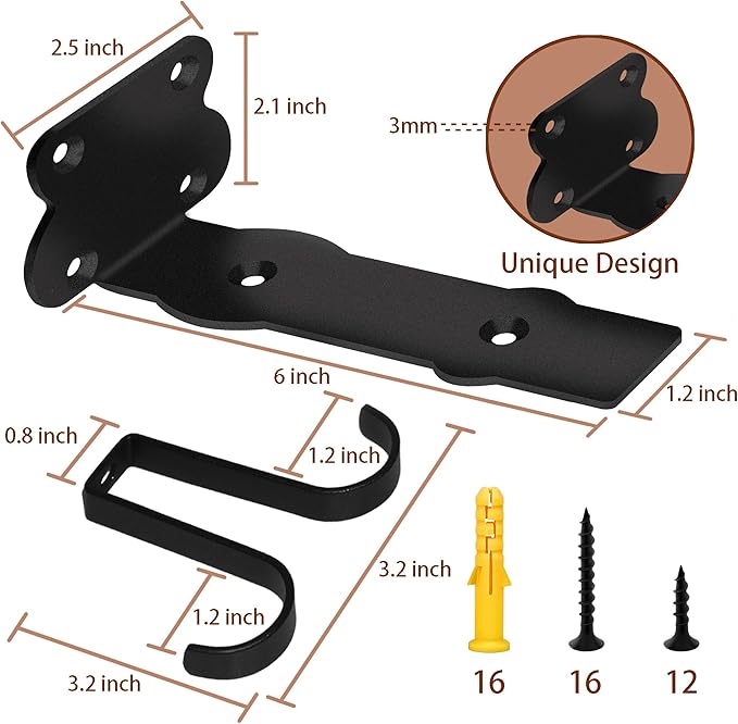SOGAL 6 Inch Black Brackets | Heavy Duty | 4 Hooks Floating Shelf Bracket for Garage Storage - 150LB Capacity, Utility Hooks Included