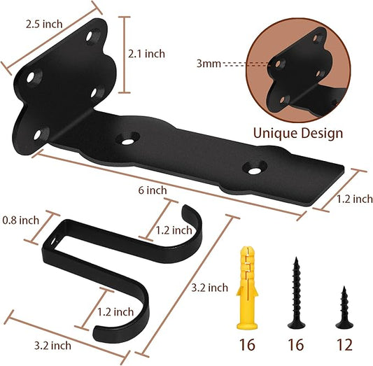 SOGAL 6 Inch Black Brackets | Heavy Duty | 4 Hooks Floating Shelf Bracket for Garage Storage - 150LB Capacity, Utility Hooks Included