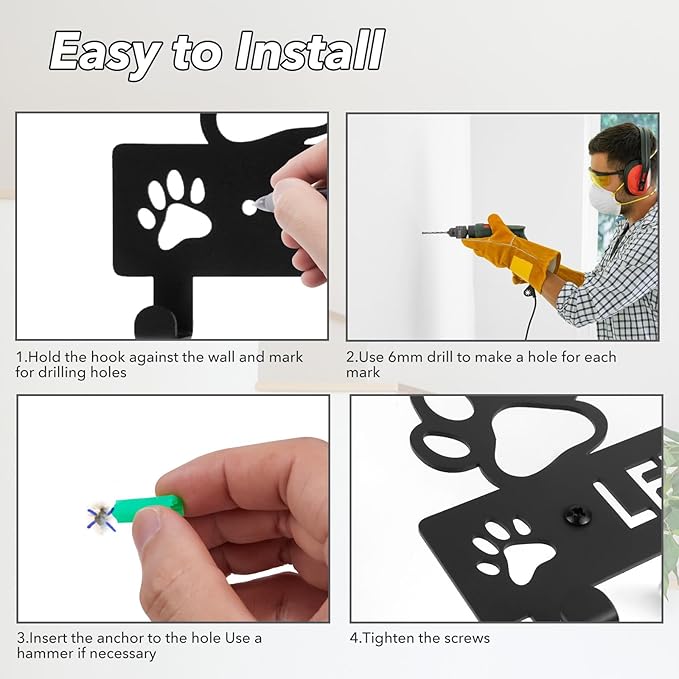 Iron Dog Leash Holder for Wall with 5-Hooks, Doorway Dog Hooks, Dog Accessory Holder