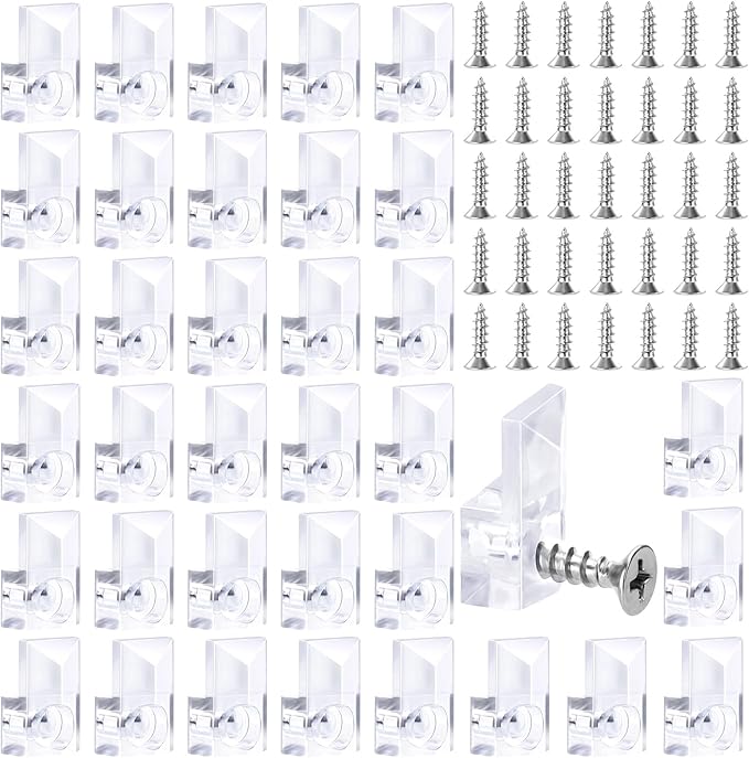 36 PCS Mirror Holder Clips Kit, Mirror Hangers for The Wall, Clear Plastic Retainer Clips, Frameless Glass Hanging Kit with Screws and Fixed Mirror Box Door