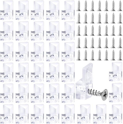 36 PCS Mirror Holder Clips Kit, Mirror Hangers for The Wall, Clear Plastic Retainer Clips, Frameless Glass Hanging Kit with Screws and Fixed Mirror Box Door
