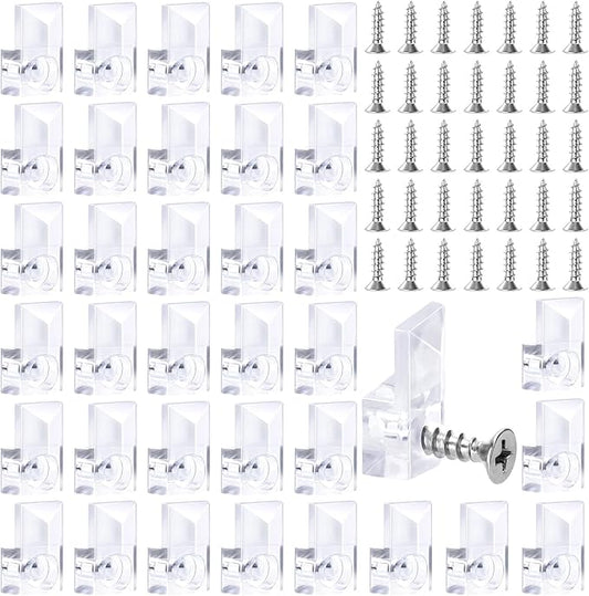 36 PCS Mirror Holder Clips Kit, Mirror Hangers for The Wall, Clear Plastic Retainer Clips, Frameless Glass Hanging Kit with Screws and Fixed Mirror Box Door