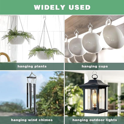 80 Pcs Outdoor Hooks for String Lights,Screw Hooks for Hanging Plants,Ceiling Hooks with Safety Buckle,Square Hanger for Wind Chimes,Bird Feeder,Lanterns,Christmas Decorations Silver