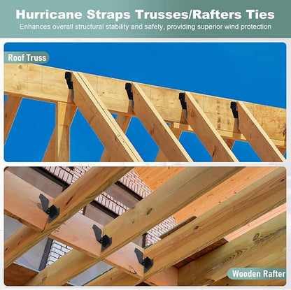30 Pack Heavy Duty Hurricane Ties with Black Powder-Coated, Hurricane Straps Trusses/Rafters Ties Brackets Joist Hangers for Wood, Shed, Roof