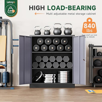 Letaya Metal Storage Cabinets with Lock Door and Shelves, Steel Garage Tool Cabinets for Home,Office, Warehouse,Lockers (36“-Black&Gray)