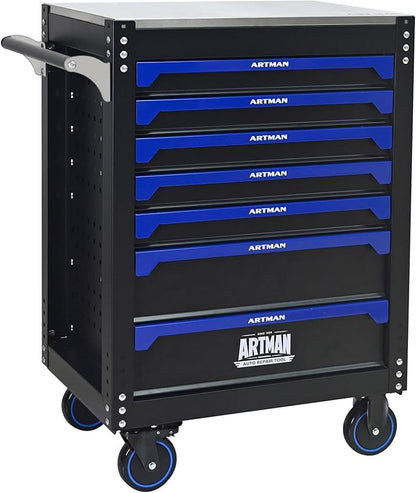 30 inch 7-Drawer Rolling Tool Chest with Wheels,Stainless Steel Countertop Heavy Duty Tool Cart,Locking System, Rolling Cabinet for Garage Warehouses,Repair Shops,Requires Assembly (Black&Blue)
