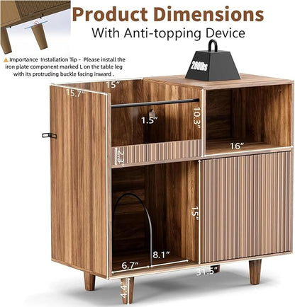 Large Record Player Stand with Power Outlets & LED Lights, Record Player Table Cabinet with Vinyl Record Storage Holds up to 300 Albums, Turntable Stand for Living Room, Bedroom