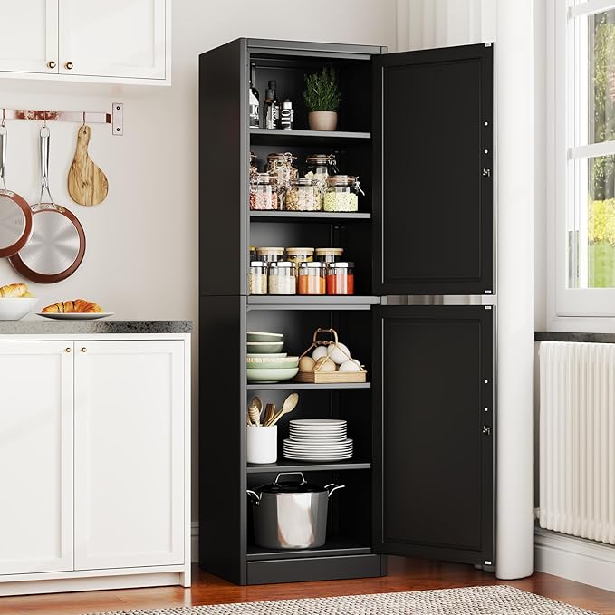 67" Metal Storage Cabinet with Lock, Tall Narrow Office File Cabinets with 2 Doors & 4 Adjustable Shelves, Metal Steel Locker for Home, School, Office, Garage or Gym (Black)