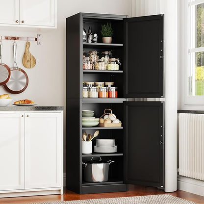 67" Metal Storage Cabinet with Lock, Tall Narrow Office File Cabinets with 2 Doors & 4 Adjustable Shelves, Metal Steel Locker for Home, School, Office, Garage or Gym (Black)