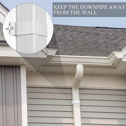 Hicarer 6 Sets Gutter Downspout Straps 2x3 and Downspout Wall Bracket, Gutter Straps Extension Adapter White Aluminum Alloy Brackets Holder Attach Exterior Wall
