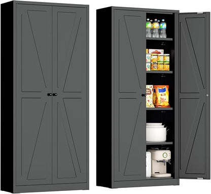INTERGRAET 63" H Pantry Cabinet, Metal Kitchen Pantry Cabinets with 2 Doors and 4 Shelves, Farmhouse Food Storage Cabinets, Large Pantry Cabinets for Home,Kitchen,Living Room/Dining