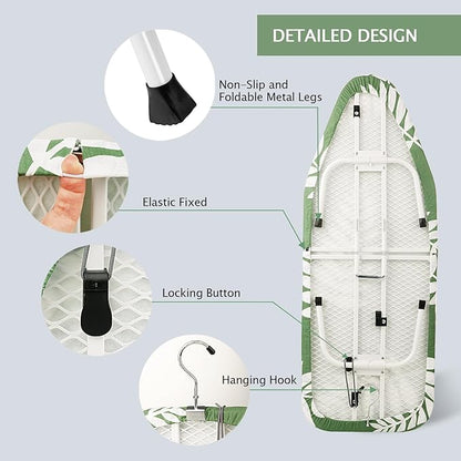 SheeChung Tabletop Ironing Board 12"x32",Small Ironing Boards with Heat Resistant Cover Pad,Portable Tabletop Ironing Board with Non-Slip Feet,Mini Folding Iron Board for Household Laundry,Green Leaf