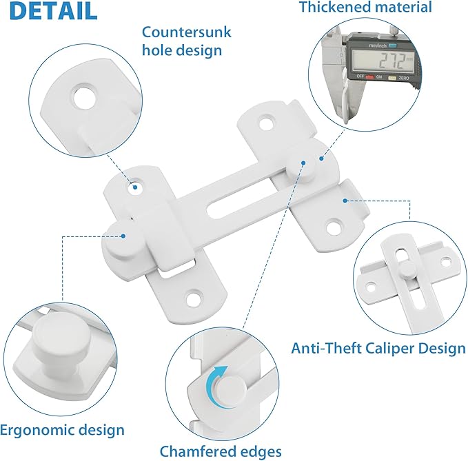 Alise 4 inch Flip Latch Gate Latches, Safety Door Lock for Barn Wood Fence Sliding French Doors,Heavy Duty SUS304 Stainless Steel Gate Hardware White Finish MS9500-W