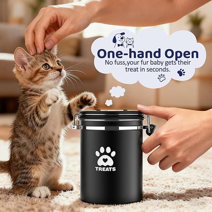 Dog Treat Container Airtight- 7.2"x4.7" Large Stainless Steel Cat Treat Jar for Kitchen Counter with Scoop, Pet Storage for Fresh Dog Cookie
