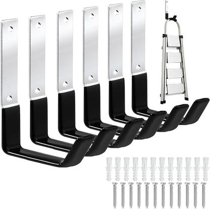 Heavy Duty Steel Garage Hooks,Garage Storage Utility Hooks,Anti-Slip Garage Hooks,Garage Garden Tool Organizer,Steel Wall Mount Hooks, Garden Hose Hanger, Black J Hooks (Large-6PC)