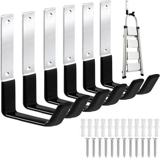 Heavy Duty Steel Garage Hooks,Garage Storage Utility Hooks,Anti-Slip Garage Hooks,Garage Garden Tool Organizer,Steel Wall Mount Hooks, Garden Hose Hanger, Black J Hooks (Large-6PC)