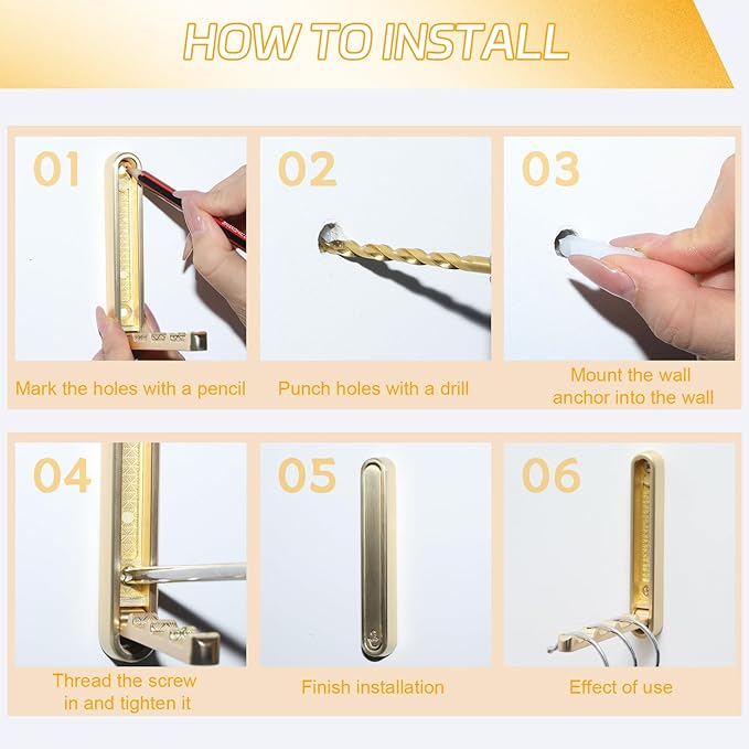 2 Pcs Extended Folding Coat Hooks Wall Mounted, 4.33 in Gold Foldable Wall Hooks Heavy Duty Valet RV Hooks Bathroom Towel Hooks Robe Hooks for Hanging Towels Clothes Coat Hat Bags