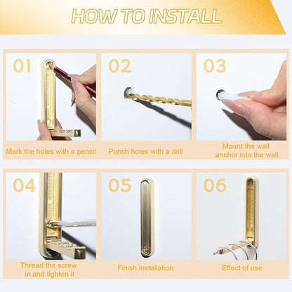 2 Pcs Extended Folding Coat Hooks Wall Mounted, 4.33 in Gold Foldable Wall Hooks Heavy Duty Valet RV Hooks Bathroom Towel Hooks Robe Hooks for Hanging Towels Clothes Coat Hat Bags