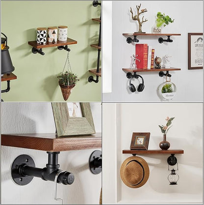 Iron Pipe Shelf Brackets 8.6 inch 10 PCS Industrial DIY L Pipe Shelf Bracket for 8”-16” Wood Floating Shelf Vintage Look Home Pipe Decor