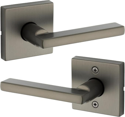 Kwikset Halifax Interior Square Passage Door Handle, Lever for Closet and Hallway Doors, Reversible Non-Locking Handle Lever, Gunmetal