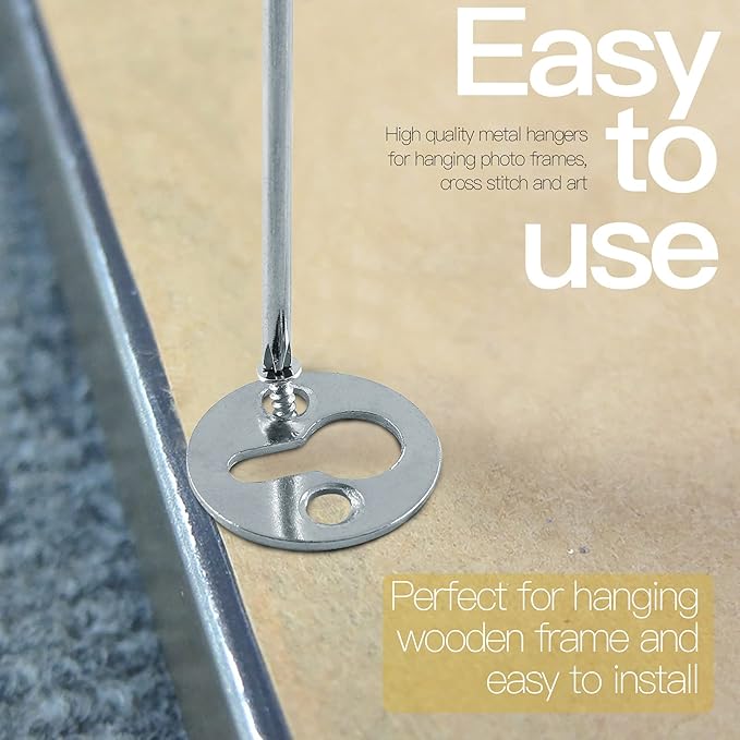 Piutouyar 48Pcs Round Keyhole Hangers, Picture Frame Shelf Keyhole Bracket Metal Keyhole Hanger Fasteners with Screws (Silver)