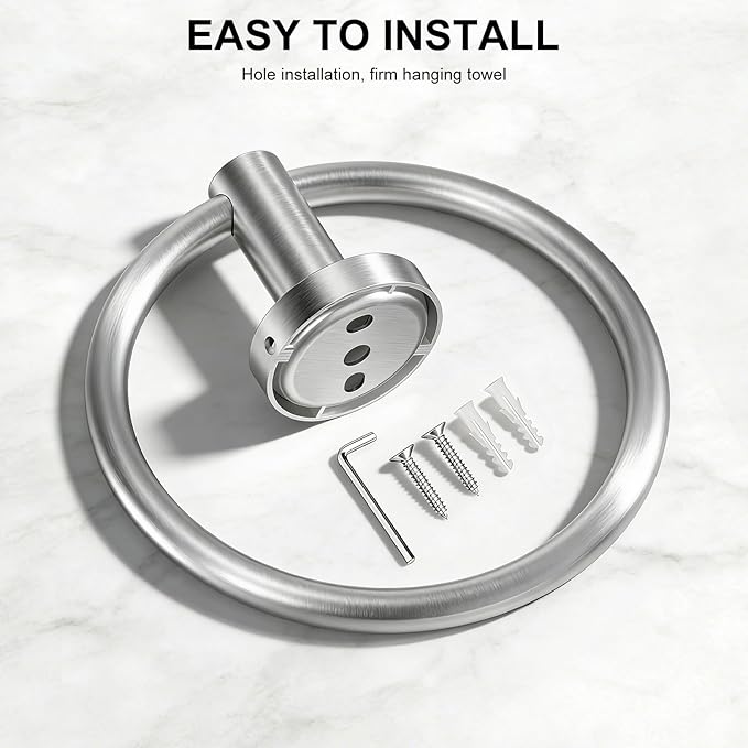 SetSail Towel Holder for Bathroom Wall Silver Towel Ring Stainless Steel Hand Towel Holder 4 Packs Towel Hanger for Bathroom, Kitchen Drill Hole