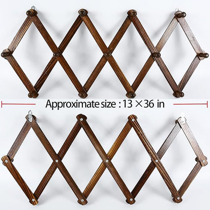 AMAPON Accordion Style Expandable Wall Wooden Coat Rack 13 Hooks (Pegs) Hang Hats Jackets Coffee Mug Purses Necklaces Towels Cap Leash Scarves Data Line Kitchenware (Walnut)