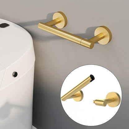 Gold Toilet Paper Holder SUS304 Stainless Steel Double Post Pivoting Toilet Paper Roll Holder Wall Mounted Toilet Tissue Holder for Commercial Bathroom RV Brushed Brass Finish