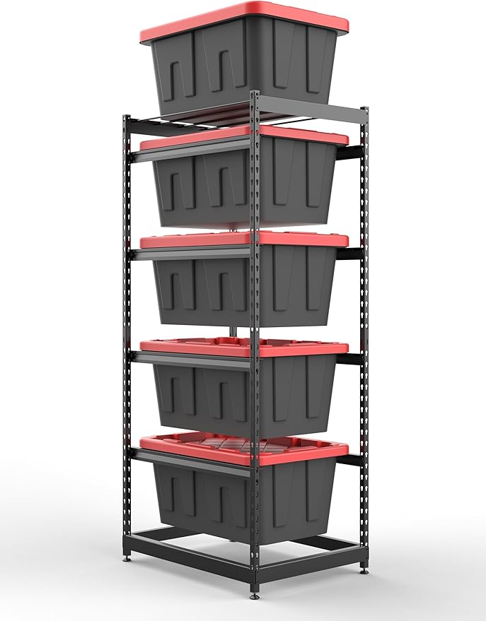 27 Gallon Storage Bin Rack Organizer, Heavy-Duty Tote Storage Rack, 5-Tier Standing Storage Bin Shelves, Maximize Space for Garage/Storage/Warehouse, 250 lb Total Capacity, 1(Bins Not Included)