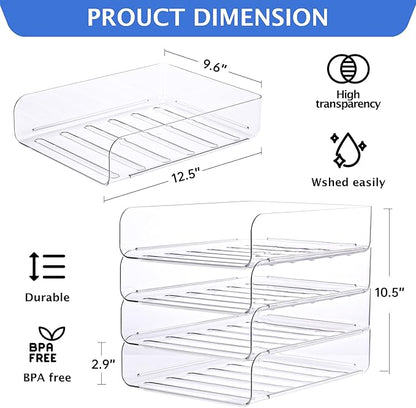 Set of 4 Office Organization and Storage, Clear PET Letter Tray Desk Organizer, Stackable Paper Tray Organizer for Desk Accessories, Notes, Pens, File Paper, Document