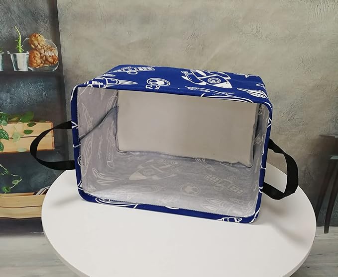 Rectangle Gift Storage Basket Home Shelf Storage Basket Organizer Box Clothes Laundry Hamper Nursery Basket Laundry Basket with Handles (Spacecraft)