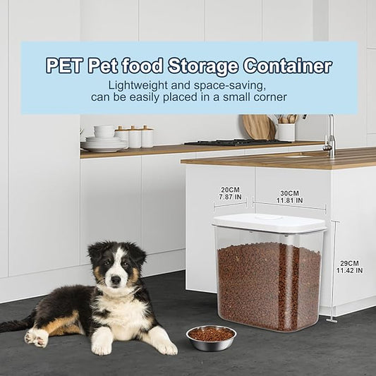 12 lbs Airtight Dog Cat Food Storage Container and Dog Treat Containers BPA-Free, PET Clear Stackable Pet Storage Bin, 1-Cup Scoop, 1-Sponge cleaning brush, Pop Top, With handle, Easy Mobility-large