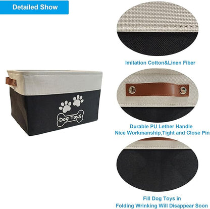 Collapsible Dog Toy Basket with Handles Foldable Dog Toy Box Bin for Pet Toys and Accessories