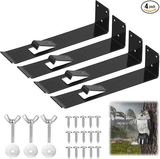 4 Pack Owl Mounting Bracket – Metal Bracket with Secure Clip Heavy Duty Owl Attachment Post Mount for Plastic Garden Owls
