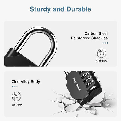 Puroma 4 Pack Combination Lock for Locker 4 Digit Outdoor Waterproof Padlock for School, Gym, Sports, Fence, Toolbox, Gate, Case, Outdoor, Hasp Storage, Cabinets (Black)