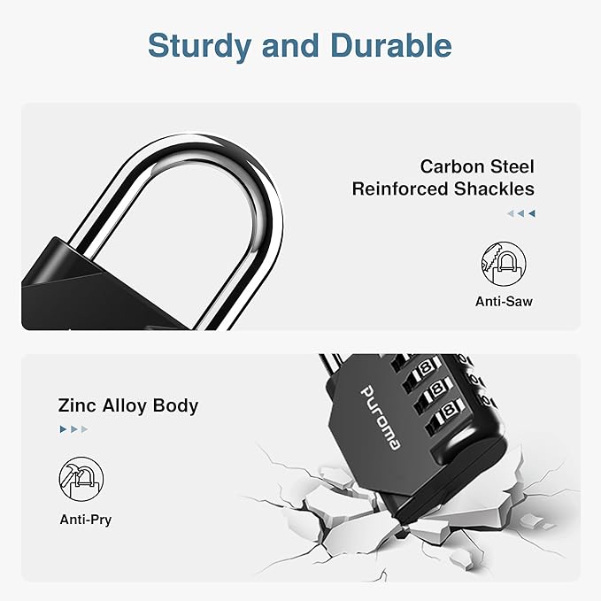 Puroma 3 Pack Combination Lock for Locker 4 Digit Outdoor Waterproof Padlock for School, Gym, Sports, Fence, Toolbox, Gate, Case, Outdoor, Hasp Storage, Cabinets (Black)