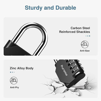 Puroma 2 Pack Combination Lock for Locker 4 Digit Outdoor Waterproof Padlock for School, Gym, Sports, Fence, Toolbox, Gate, Case, Outdoor, Hasp Storage (Black)
