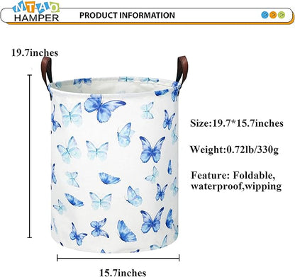 Kids Laundry Hamper,Laundry Basket,Baby Nursery Hamper,Waterproof Storage Bin,Clothes Organizer,Toys Bin,Room Decor(Blue Butterfly)