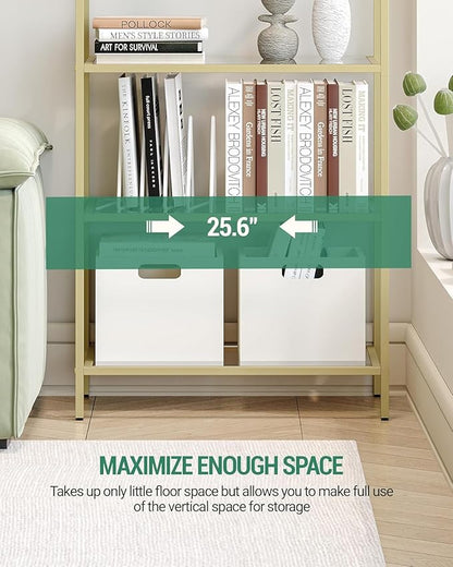 Bookcase Bookshelf, Tempered Glass Arched Bookshelf for More Storage, Slim Shelving Unit for Bedroom, Bathroom, Home Office, Steel Frame, Wide 6 Tier Gold BC22699G
