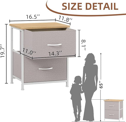 Somdot Nightstand, Small Dresser for Bedroom with 2 Drawers, Bedside Table Night Stand End Table with Fabric Bins for Bedroom Kids Closet Dorm Guest Room, Ash Grey