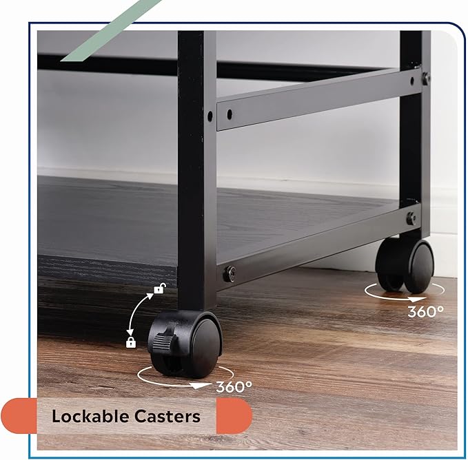 DEVAISE Mobile 3-Shelf Printer Stand with Adjustable Shelves, Modern Printer Cart with Large Storage Space, Printer Stand for Home Office, Black