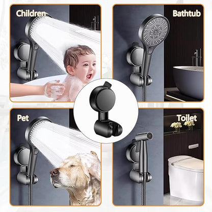 Resdenio Shower Head Holder - Strong Suction Cup No Drilling Showerhead Bracket Waterproof Handheld Shower Holder, Adjustable Wand Holder for RV, Kids, Bathroom (Black)