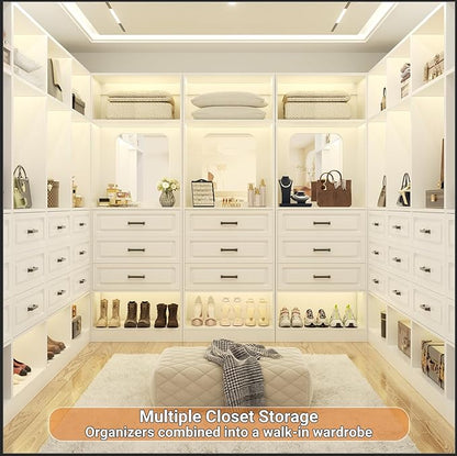 Unikito 50” Freestanding Closet System with 6 Drawers, 4FT Closet Organizer Wardrobe with Storage Shelves and Mirror, Sturdy Wood Walk-in Closet Systems for Bedroom, Max Load 1000 LBS, White