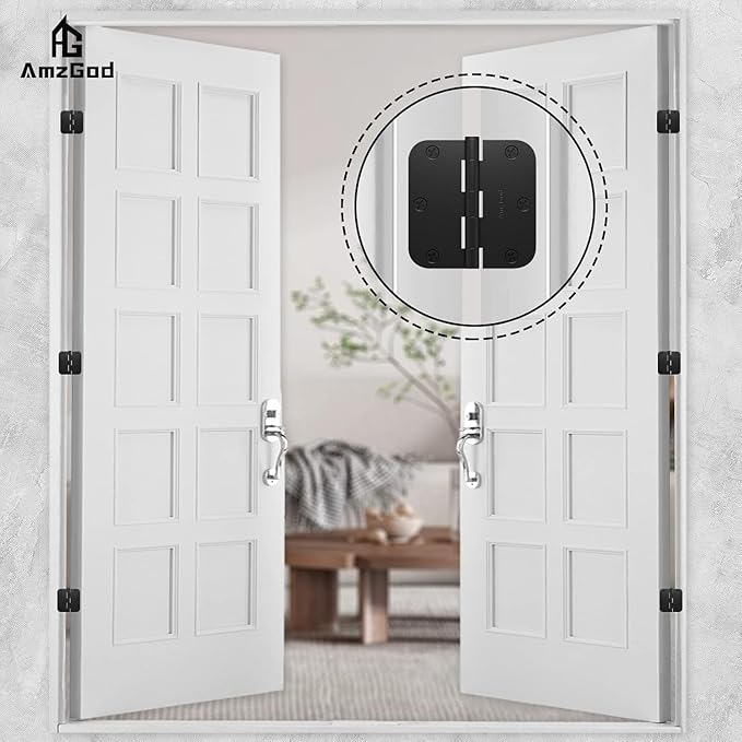 Black Door Hinges - 36 Pack Matte Black Door Hinges 3.5 Inch with 5/8" Radius Corners - Black Hinges for Interior and Exterior Doors - Heavy Duty 3 1/2" Residential Door Hardware