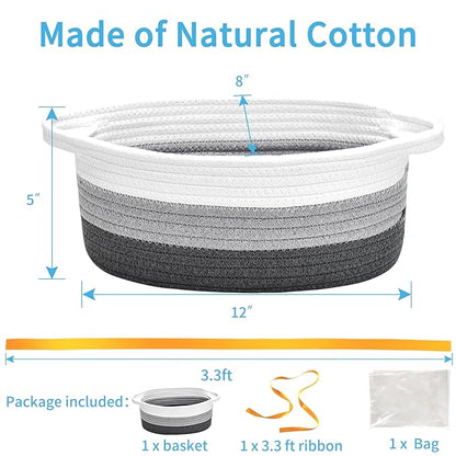 ABenkle Small Basket with Gift Bags and Ribbons, Empty Gift Baskets for Mother's Day, Decorative Boho Rope Woven Nursery Storage Organizer Toy Baskets with Handle for Baby Showers, 12"X 8" X 5"