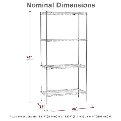 Metro EZ1836NC-4 Super Erecta Industrial Wire Shelving 4-Shelf Convenience Pak, Chrome, 18" x 36" x 74.5"