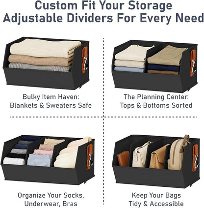 Hanging Closet Organizer Extra Large, Clothes Hanging Shelves for Closet with Divider, Collapsible Closet Storage System, Fabric Storage Bins for Home, Dorm, Rv, Sweaters, Handbags, Underwear, Sock